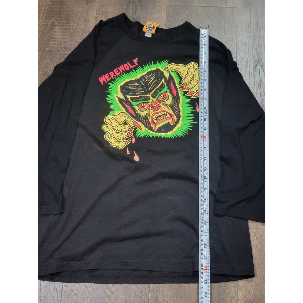Ben Cooper Werewolf Graphic Baseball Tee Black 3/4 Sleeve Horror Monster Shirt L